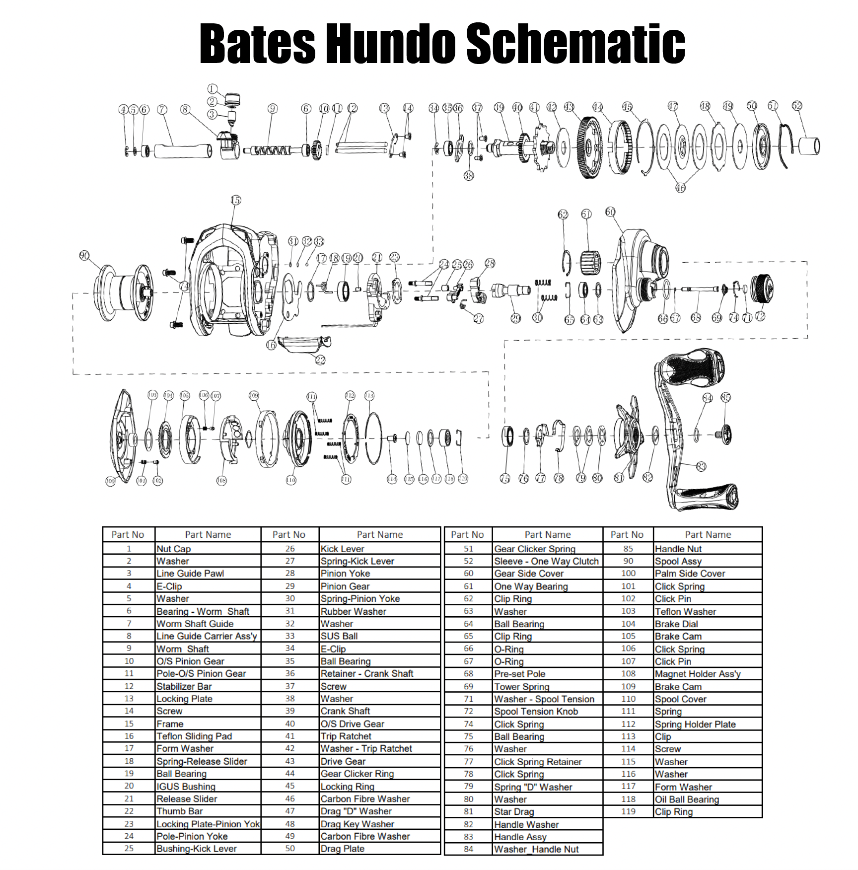 Bates Fishing Co - Hundo 100 - Reel Schmeatics